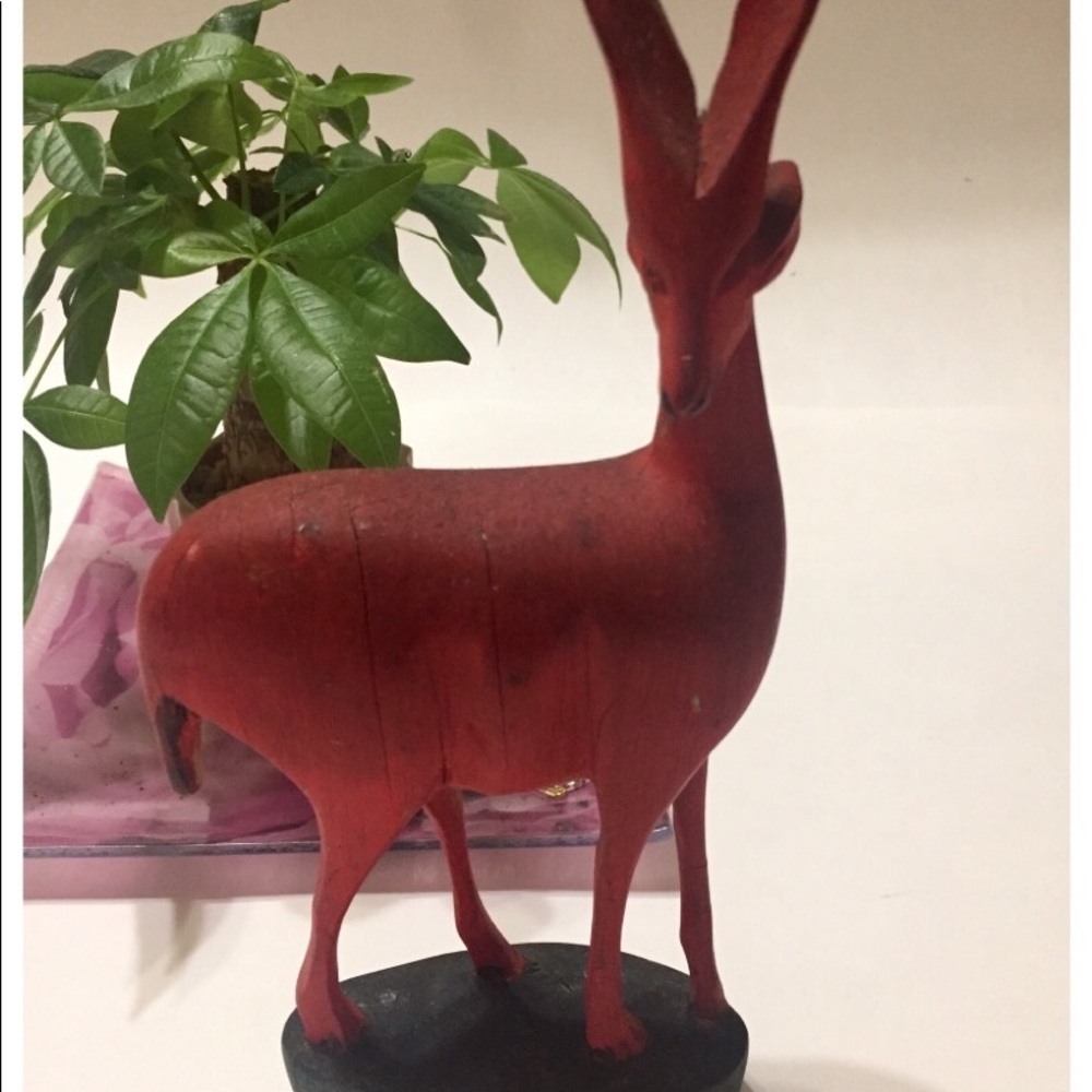 Holiday Nature Wooden Red Deer Decoration Vintage